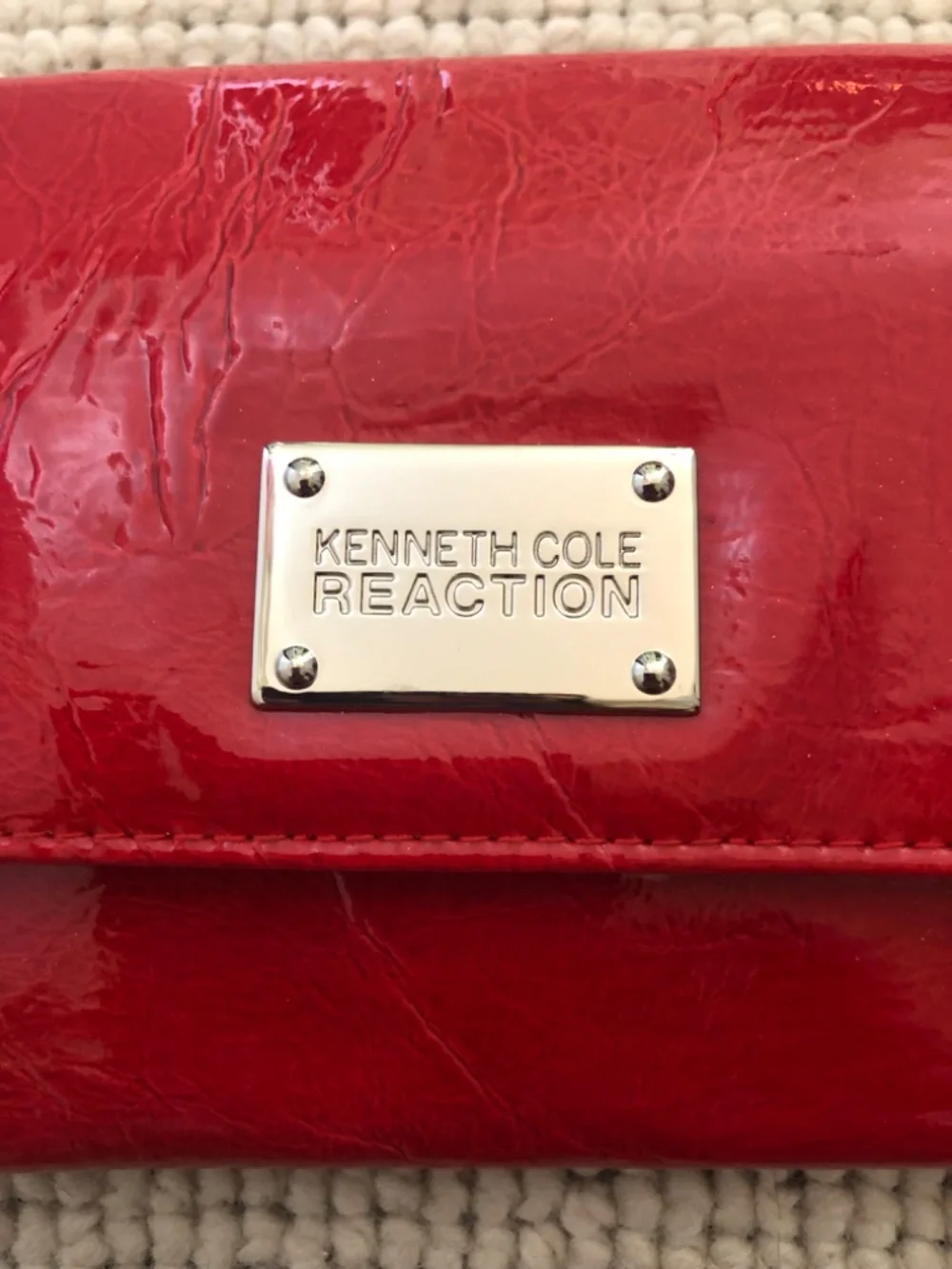 Kenneth Cole Y2K Inspired Red Chrome Patent Leather Clutch Wallet Purse -NWOT